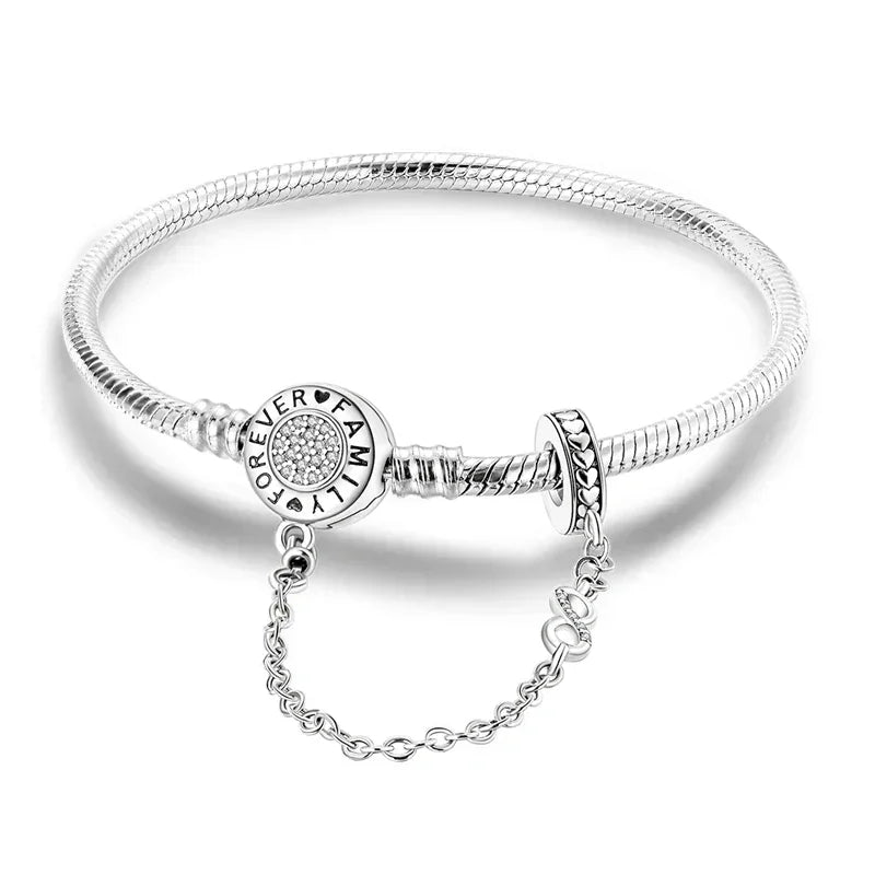 925 Silver Bracelet 17–20CM with Butterfly, Flower, Cat, Shell, Moon & Starfish Charms – DIY Birthday Jewelry Gift