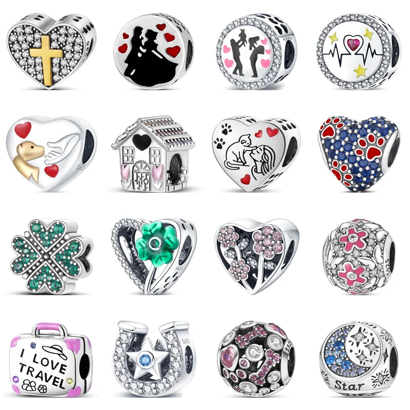 New 925 Sterling Silver Heart Paw Print Bone Clover Flower Heartbeat Charms | Fit Original Bracelet Women Jewelry Gift