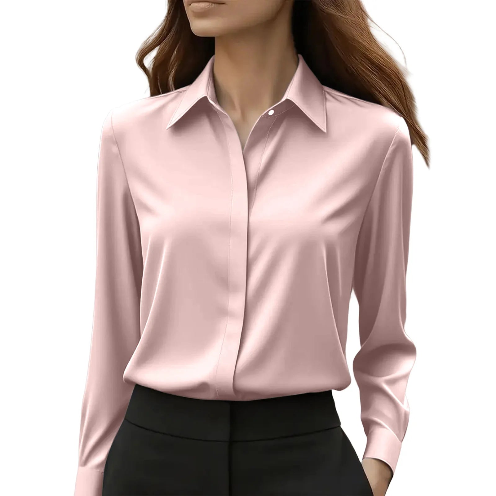 Autumn Women’s Professional Solid Color Shirt – Elegant Lapel Long Sleeve High-Class Office Top 🍁✨