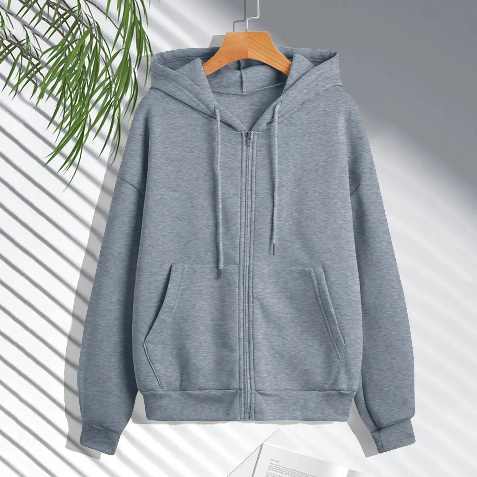 Autumn & Spring Women’s Zip Up Hoodie | Korean Style Casual Drawstring Sweatshirt Cardigan
