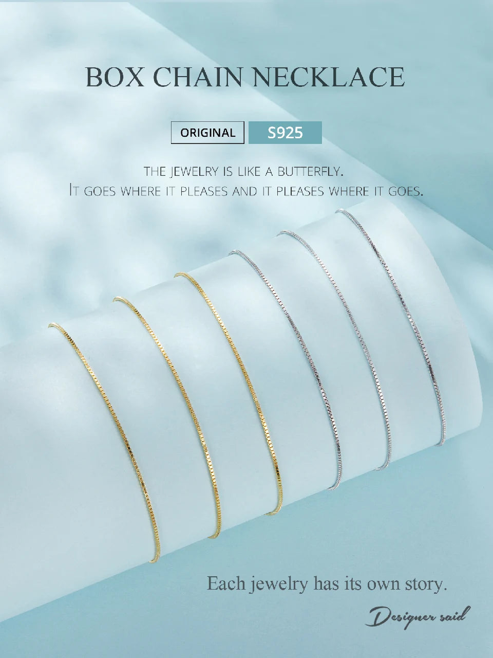 BAMOER 925 Sterling Silver Box Chain Necklace for Women Girls – 0.8mm Solid Gold Over Super Thin & Strong Chain