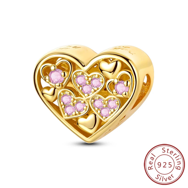 New Love Heart Shaped 925 Sterling Silver Charms – Family & Friendship Charm Beads Fit Original Bracelets for Women