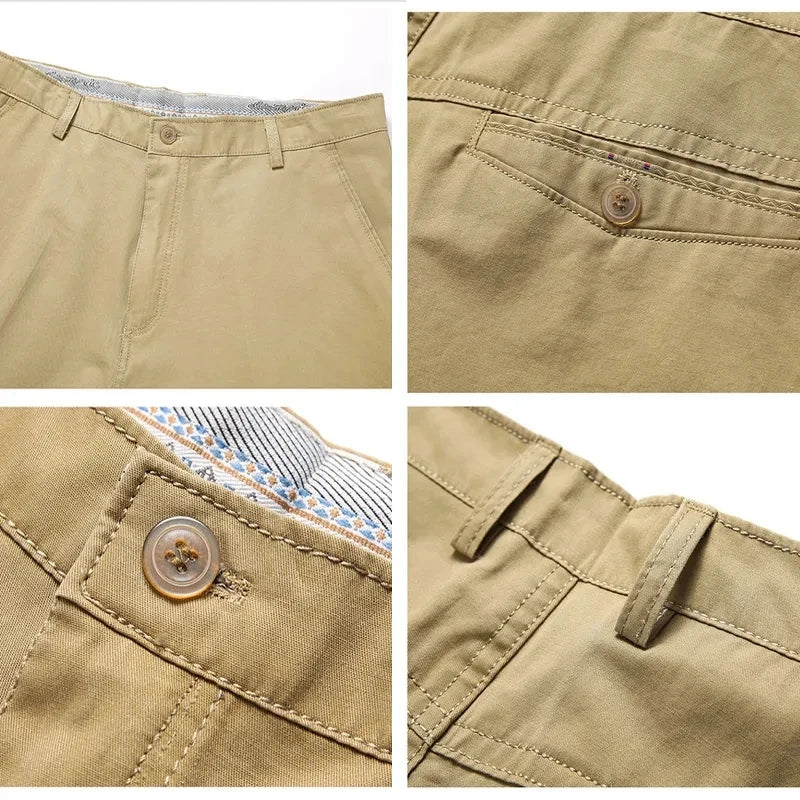 Classic Cotton Bermuda Shorts | Knee-Length Comfortable Board Shorts for Outdoor & Beach | Black & KhakiClassic Cotton Bermuda Shorts | Knee-Length Comfortable Board Shorts for Outdoor & Beach | Black & Khaki