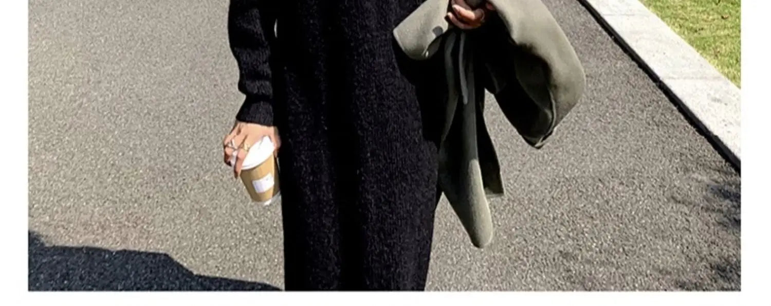 Long Sleeve Knitted Dress – Women’s Spring Autumn Loose Sweater Dress | Lazy Sleeve Inner Wear Polyester Comfy Dress