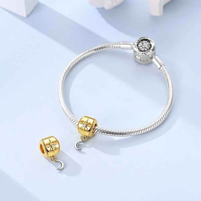 Gold Series Sun & Leopard Charm Beads – Original 925 Sterling Silver Inlaid Zircon DIY Pendants for Bracelet Jewelry Gifts