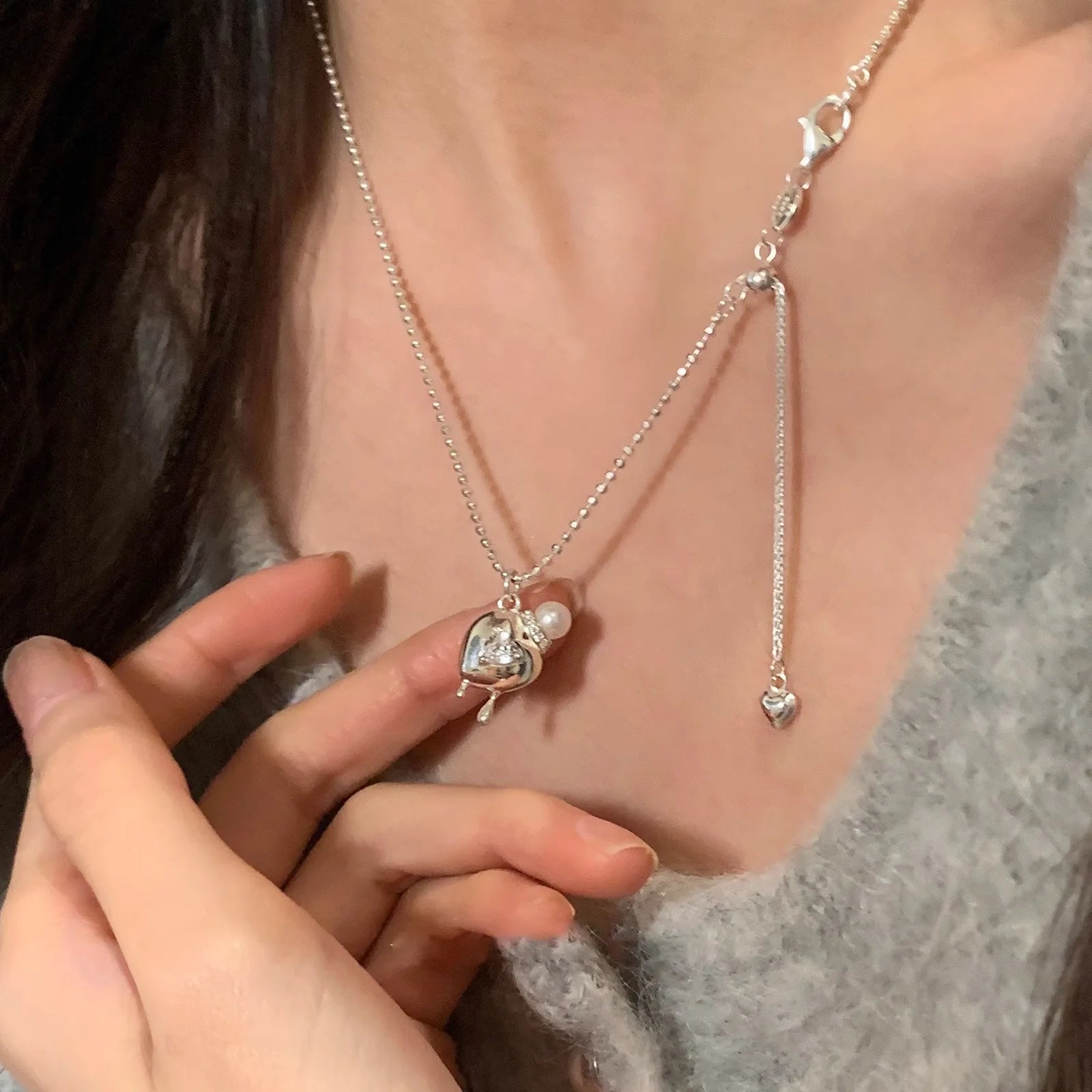 925 Sterling Silver Heart Pendant Necklace | Adjustable Love Choker for Women & Girls, Elegant Jewelry Gift