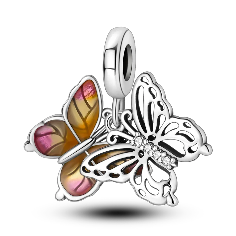 925 Sterling Silver Blue Series Charm | Dragonfly, Butterfly, Bird & Pansy Flower Pendant for 4MM Bracelet