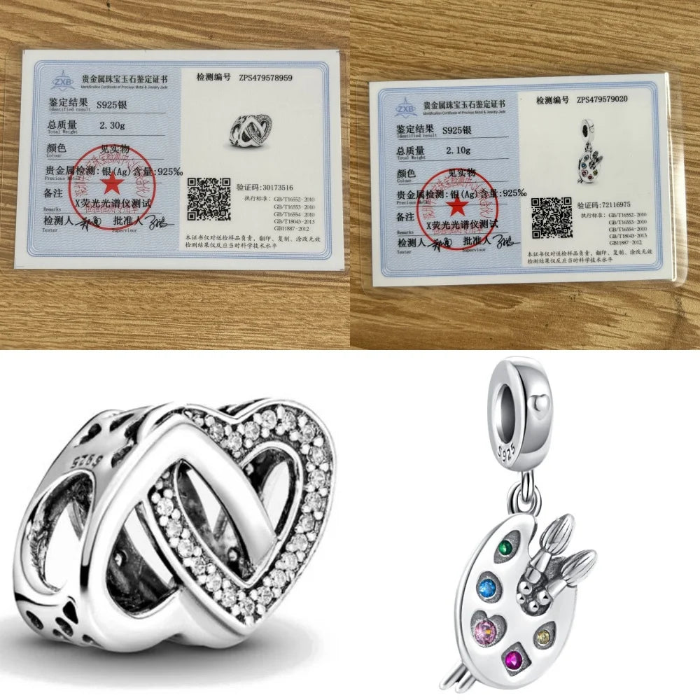 925 Sterling Silver Airplane, Leaf & Angel Charms | Painted Bead Pendants Fit Original European Bracelet DIY Jewelry