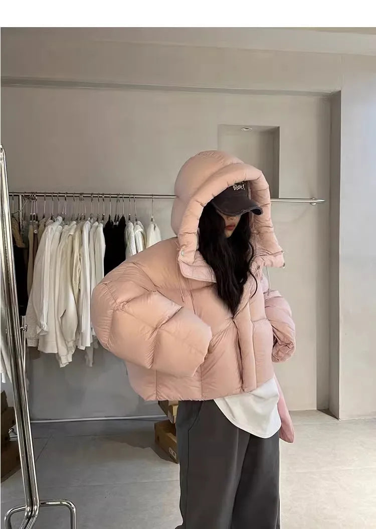 Trendy American Style Women’s Cotton Jacket Coat with Hood – Winter Small Size Bread Style Outerwear