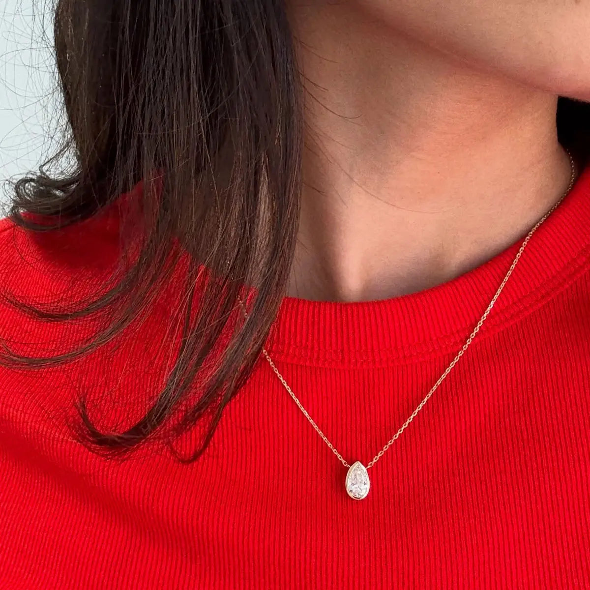 KNOBSPIN 1-4CT Pear Cut Moissanite Necklace – S925 Sterling Silver Solitaire Pendant for Women