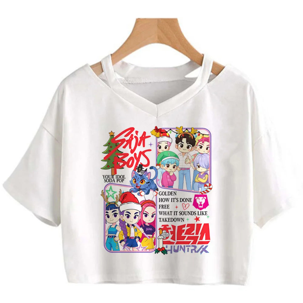 Kpop Demon Hunters Girls Crop T-Shirt – Women’s O-Neck Summer Y2K Punk Sleeveless Top