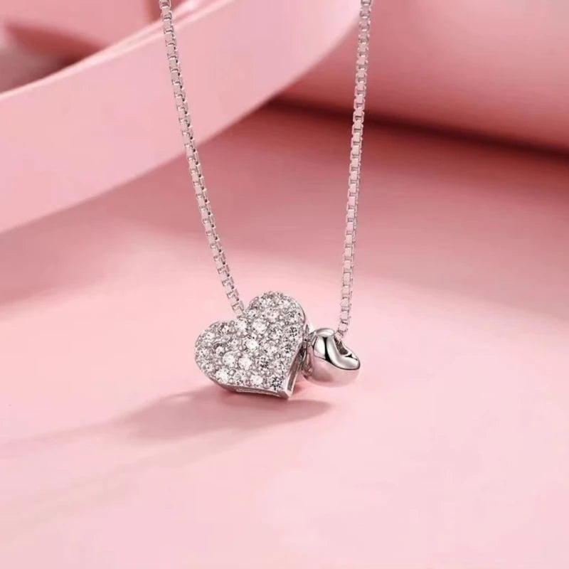 Jkeli 925 Sterling Silver Romantic Love Heart Pendant Necklace | Box Chain Women’s Fashion Wedding Jewelry