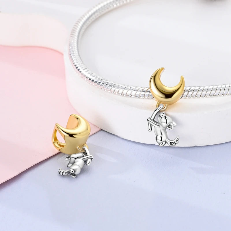 Gold Series Sun & Leopard Charm Beads – Original 925 Sterling Silver Inlaid Zircon DIY Pendants for Bracelet Jewelry Gifts