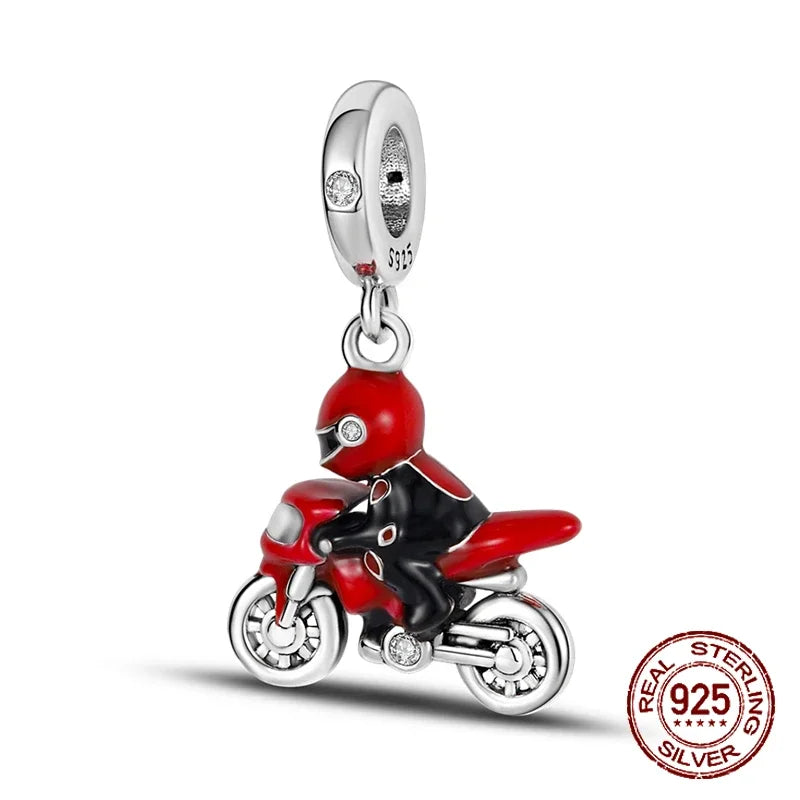 925 Sterling Silver Red Series Charms | Heart, Car & Strawberry Dangle Beads for Original Bracelet DIY Jewelry