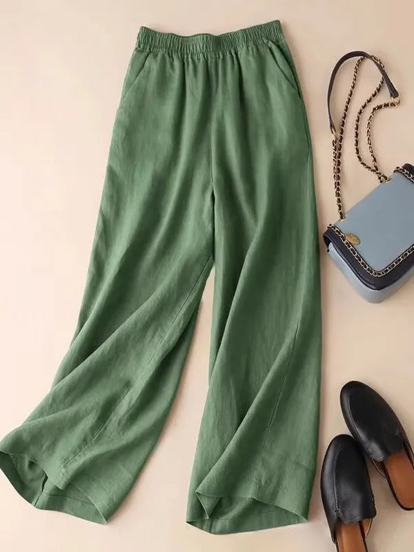 High Waist Cotton Linen Wide Leg Pants | Summer Thin Straight-Cut Trousers for Women Korean Style