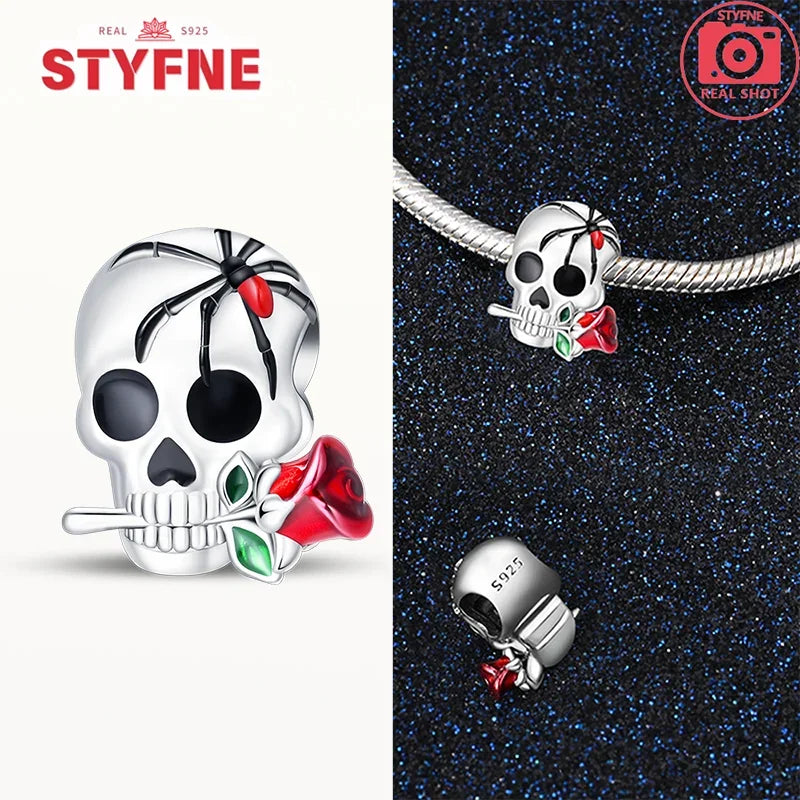 925 Sterling Silver Halloween Skull & Ghost Charms – Colored Beads Fit Original Pandora Bracelet DIY Jewelry Gift for Women