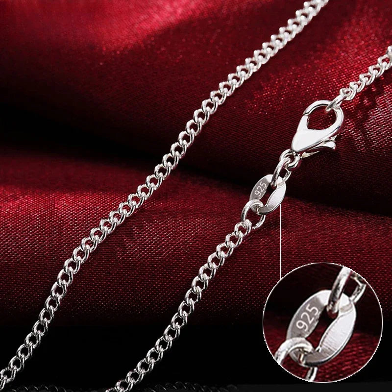 925 Sterling Silver 2mm Side Chain Necklace 40-75CM – Unisex Long Silver Chain for Men & Women Wedding Fashion Jewelry