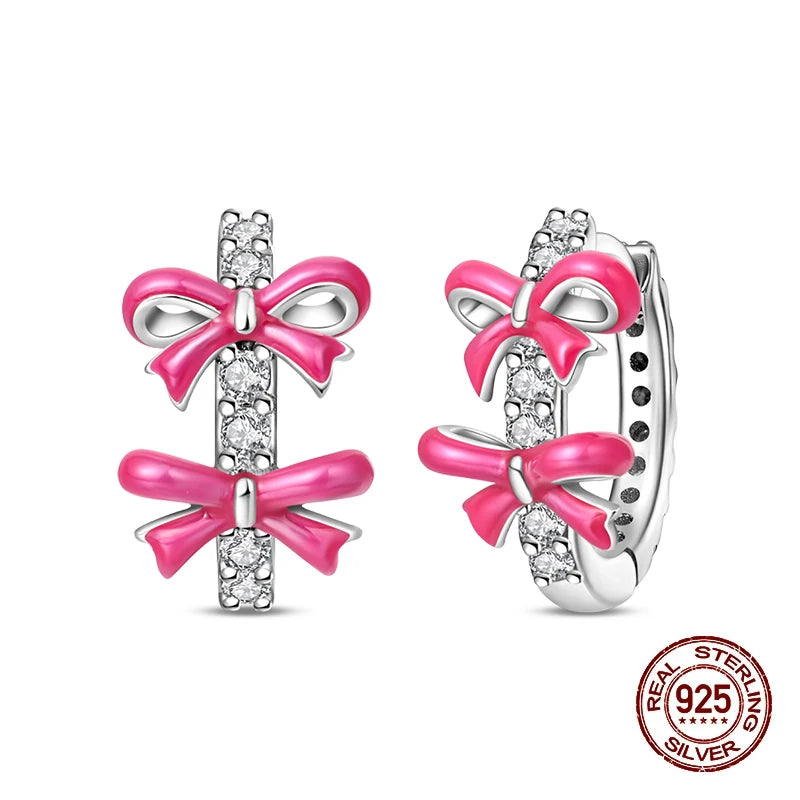 925 Sterling Silver Sweet Bow Heart Zircon Hoop Earrings | Women’s Shining Proluxy Fine Jewelry Gift for Engagement & Birthday