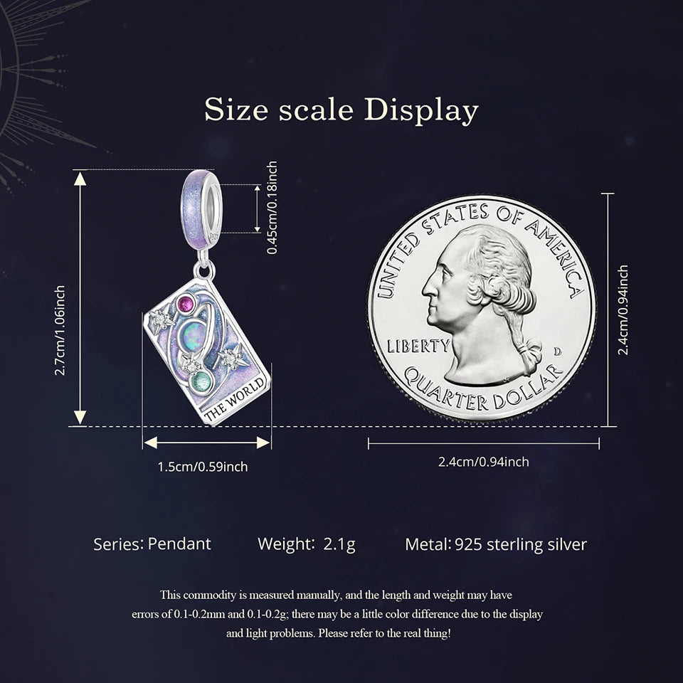 WOSTU 925 Sterling Silver Tarot Card Charm | The World Rainbow Bead Pendant for Women – DIY Bracelet & Jewelry Making