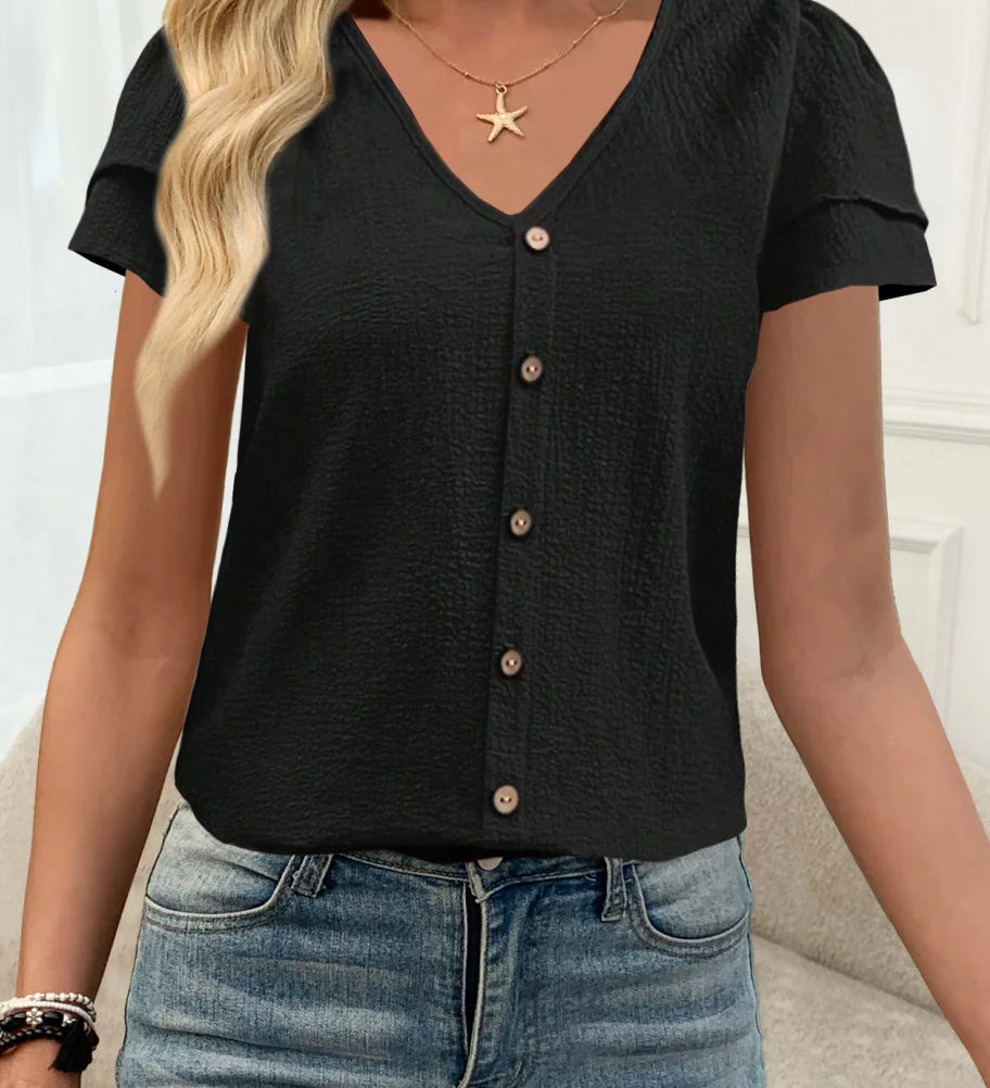 Temperament Loose Women Shirt – Elegant Casual Short Sleeve Blouse for Holiday & Weekend 👚✨