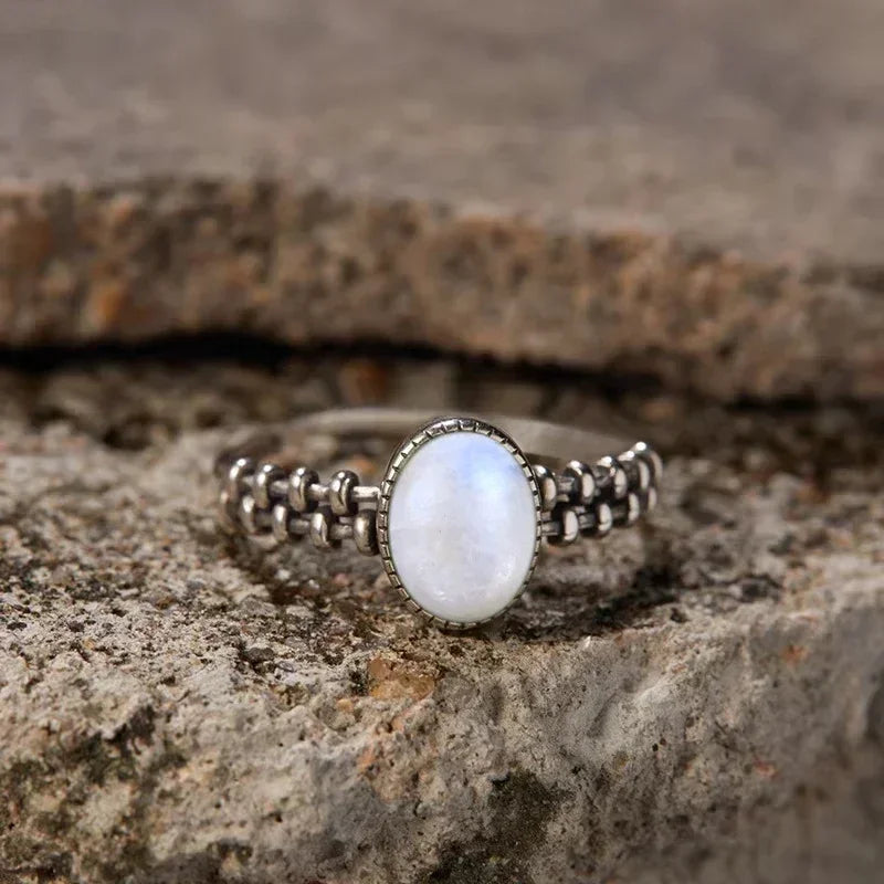 S925 Sterling Silver Gear Chain Ring with Black Onyx – Vintage Punk Style Unisex Jewelry Gift for Men & Women