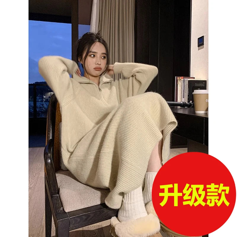 Long Sve Knitted Dr Women's Spring Autumn Loose Lazy Sle Long Dr Inner Wear Sweater Dr Commute Sle Polyester ...