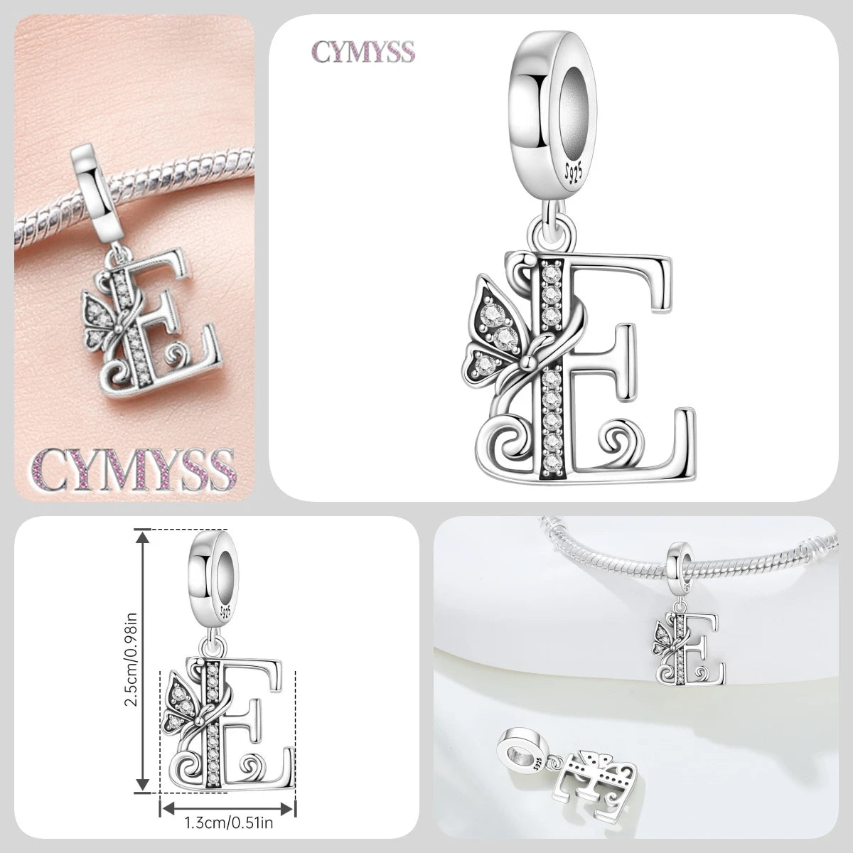 Original S925 Sterling Silver Butterfly & A-Z Letter Beads – DIY Bracelet & Necklace Jewelry