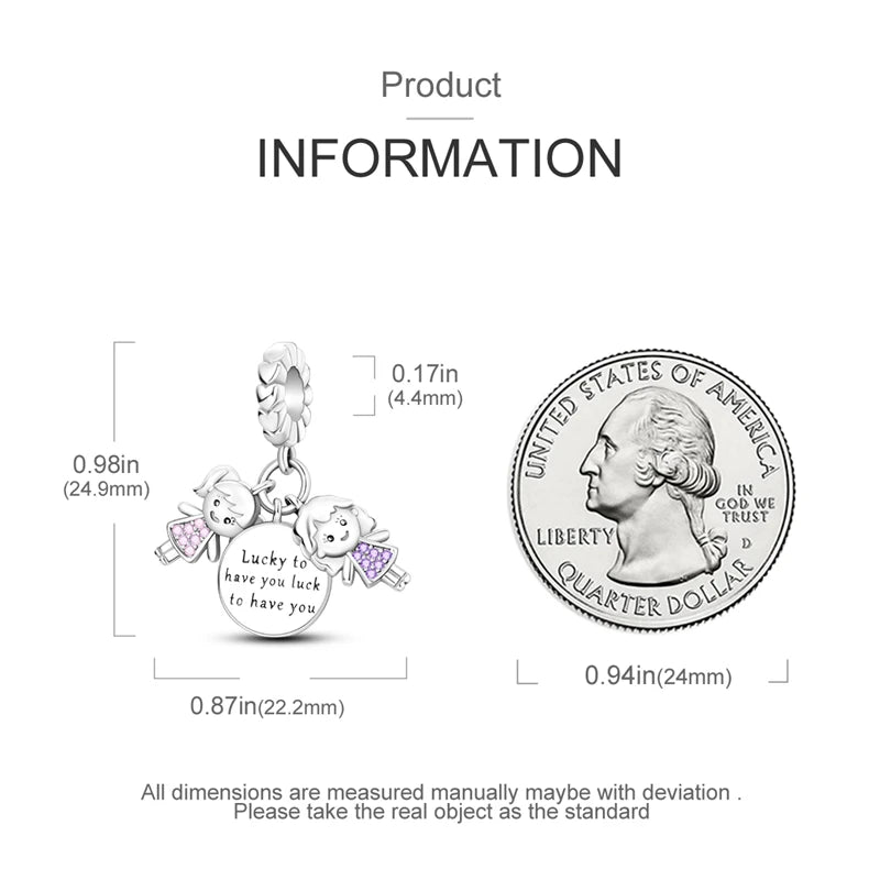 925 Sterling Silver Sweetheart Sister Charm | Fit Original Pandora & 3mm Bracelets DIY Jewelry Gift for Women