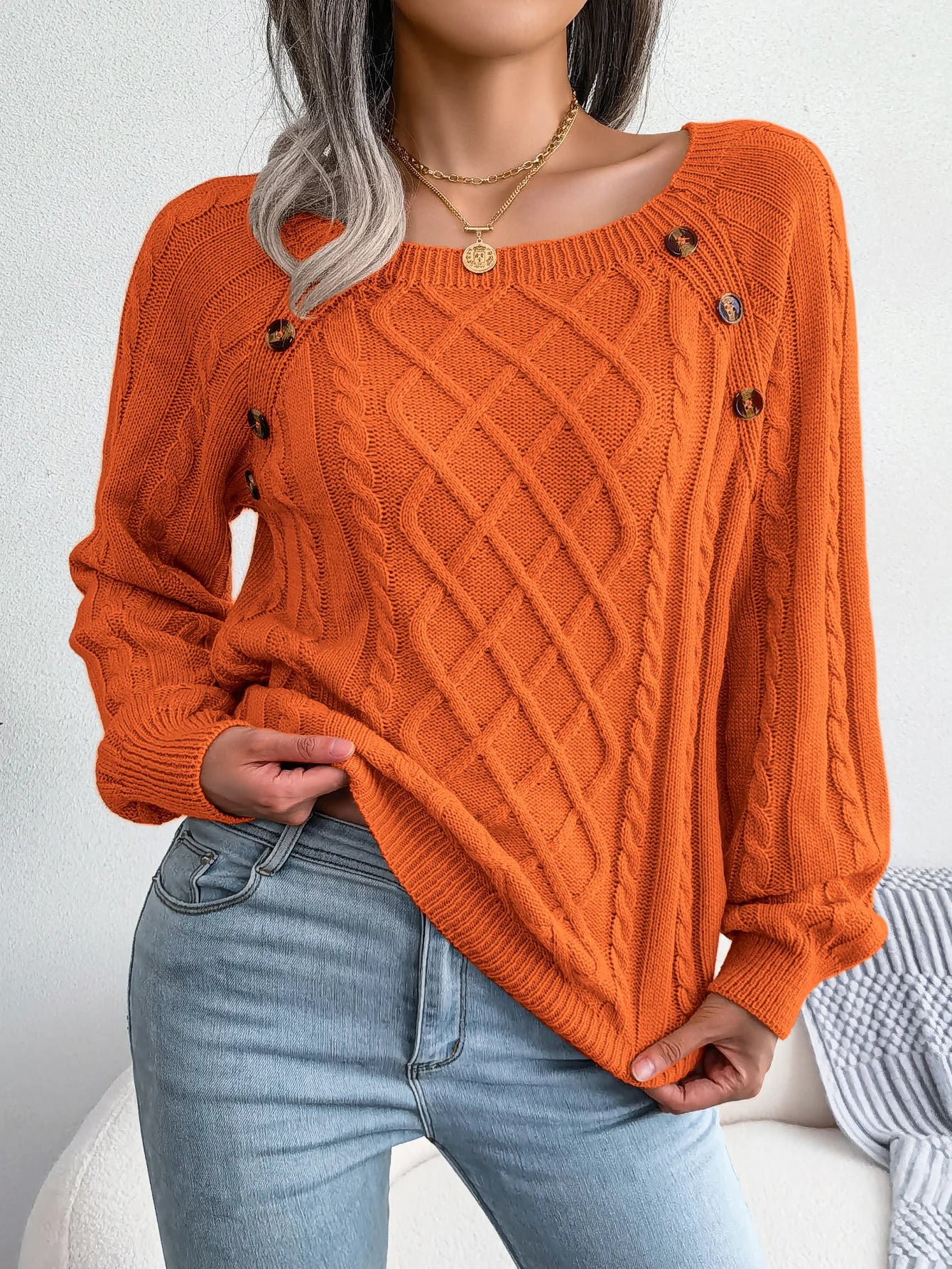 Women’s Casual Square Collar Knitted Pullover Sweater – Long Sleeve Autumn Winter 2025 Top