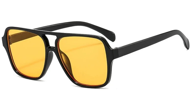 Vintage Double Bridge Yellow Sunglasses for Women – Oversized Square Luxury Shades | Female Pilot Style Eyewear