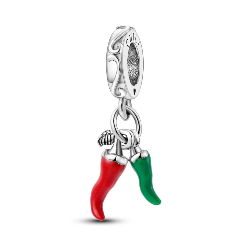 100% 925 Sterling Silver Life Tree & Chili Pepper Charms – Fit Pandora Bracelet, DIY Parent-Child Jewelry Gift