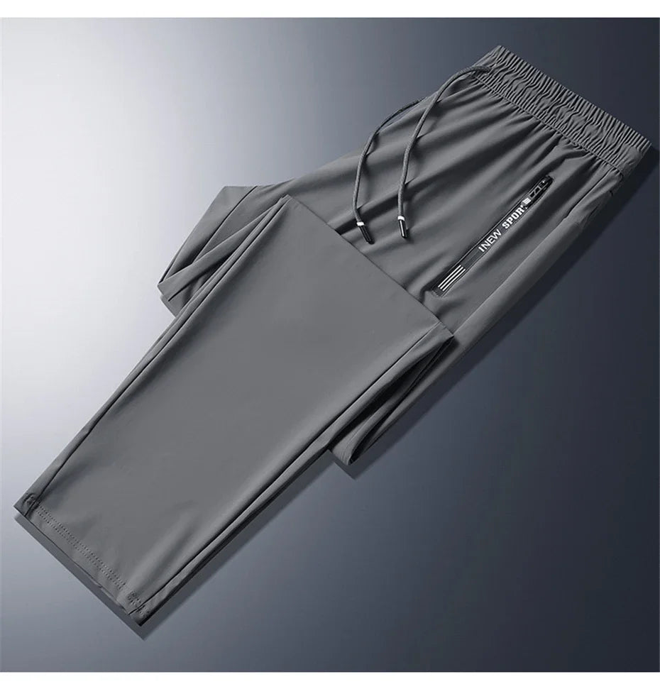 2024 Men’s Plus Size Summer Cool Pants | 7XL–8XL Stretch Sweatpants | Casual Lightweight Trousers in Black & Grey