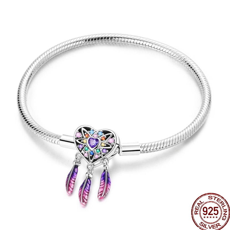 925 Sterling Silver Rainbow Leather Braided Bracelet | Eternal Love Stars & Moon Charm – DIY Women’s Beaded Jewelry Gift