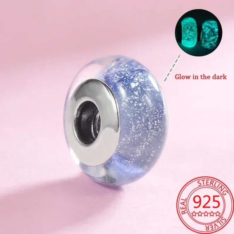 2025 Classic 925 Sterling Silver Colored Flower & Leaf Murano Glass Charm Beads | DIY Bracelet