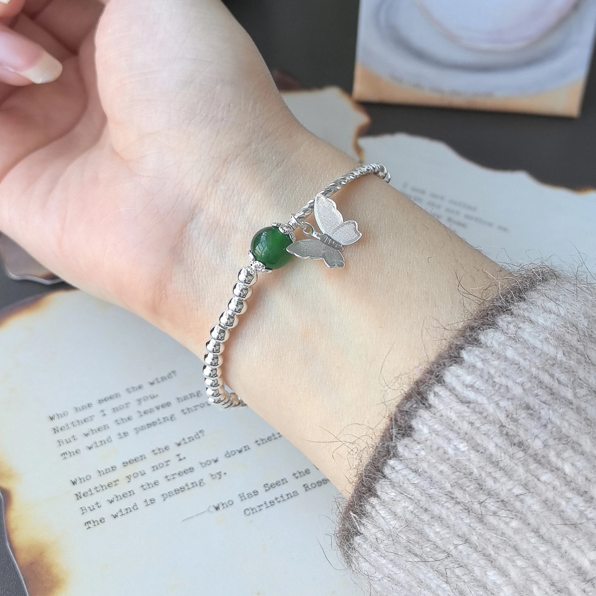 925 Sterling Silver Green Leaf Bracelet | Elegant Nature-Inspired Bangle for Women Girls Fashion Jewelry Gift