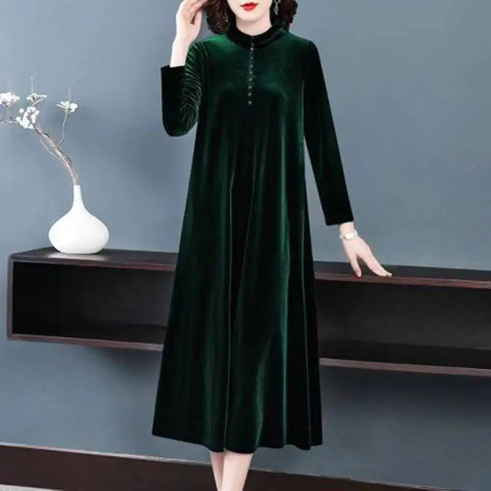 Golden Velvet Hooded Button Dress for Women – 2024 Elegant Plus Size Thermal Warm Spring Autumn Dress | Stylish Mom Dress