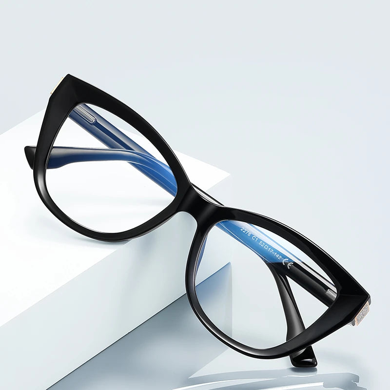 Fashion Women Myopia Glasses – Big Frame TR90 Anti-Blue Light Luxury Cat Eye | Custom Prescription Eyewear 0 to -6.0