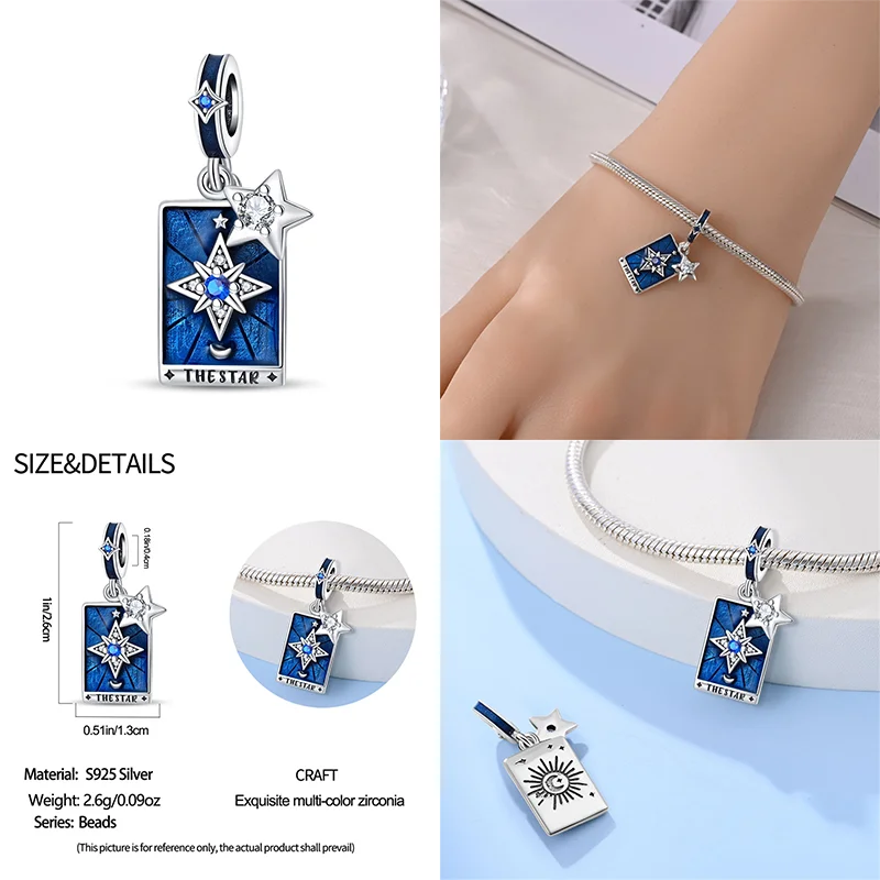 925 Sterling Silver Tarot Star Lover Charm | Fits Pandora Bracelet Women’s DIY Jewelry Gift
