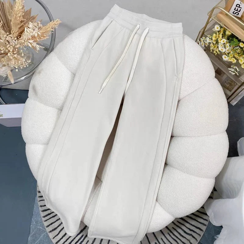 Women's High Waisted Sweatpants | 2024 Autumn Winter Wide Leg Trousers | Chic Designer Cotton Casual Pants