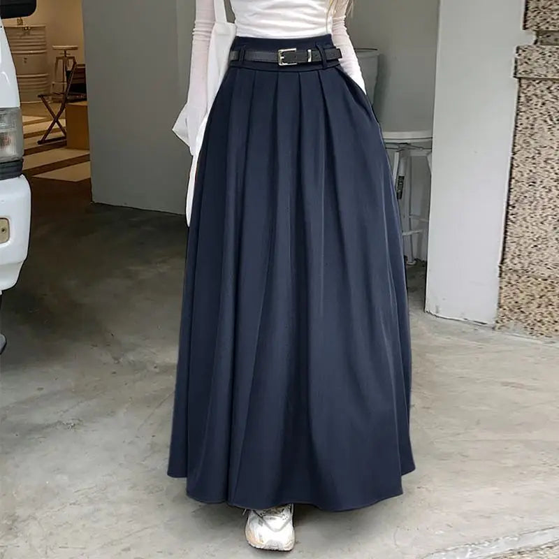 ZANZEA Women High Waist Pleated Swing Skirt – Vintage Korean Style Long Solid Skirt for Spring 2024