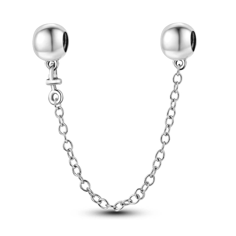 925 Sterling Silver CZ Pave Daisy Clip Charm & Safety Chain – Fits Original Pandora Bracelet, Women’s Silver Stopper Beads Jewelry