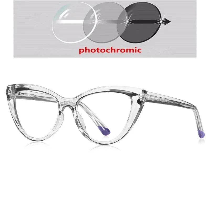 Blue Light Blocking Nearsighted Glasses – Cat Eye Spring Leg Prescription Spectacles for Women (-0.5 to -6.0)