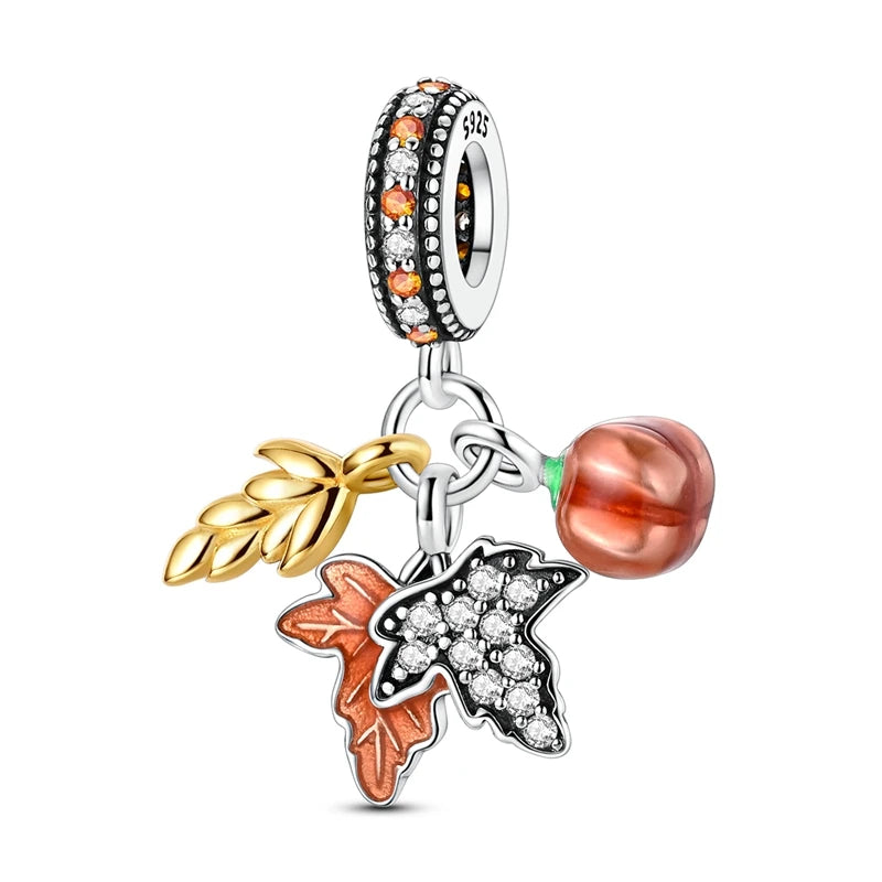 Halloween 925 Sterling Silver Charms | Pumpkin Skeleton Witch Bat Beads for Bracelet DIY Jewelry