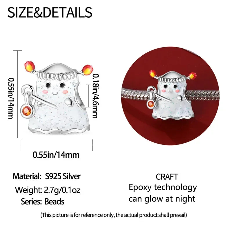 925 Sterling Silver Halloween Luminous Skull & Pumpkin Charms | Fits Original Pandora Bracelet | Party DIY Jewelry Gift