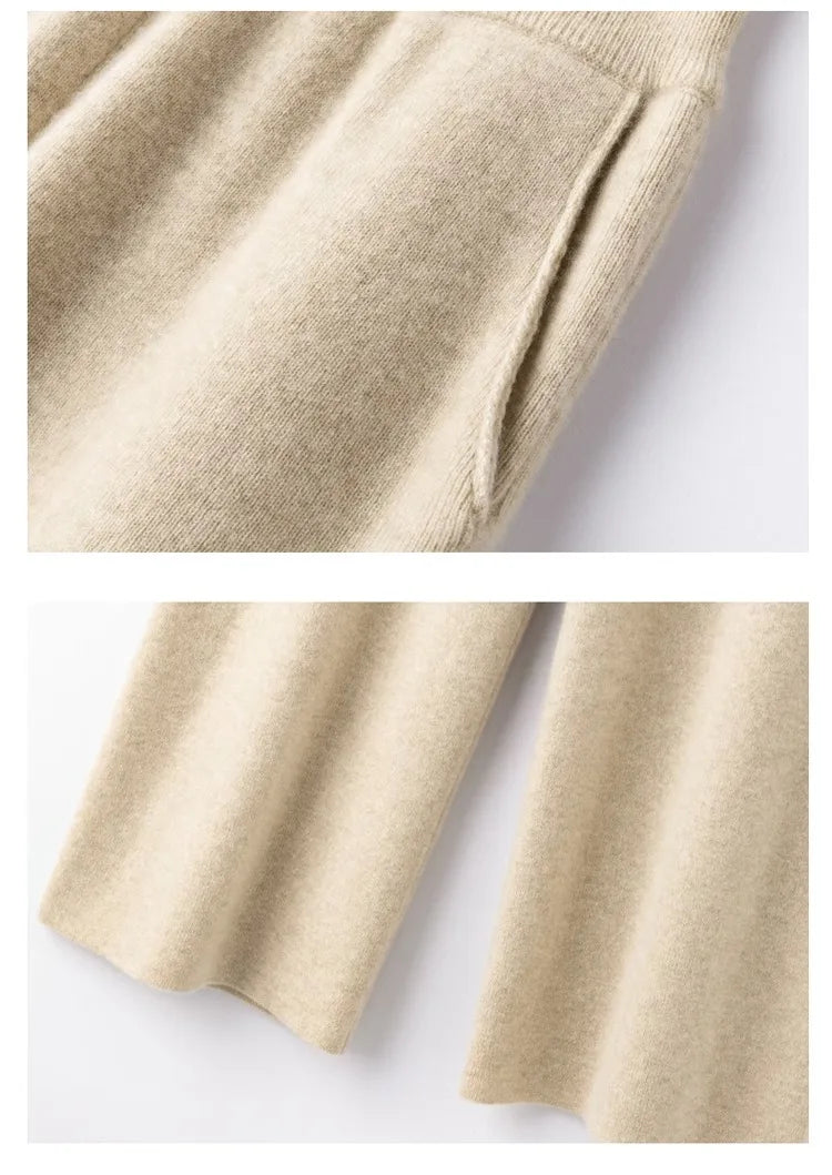 Elegant Women’s High Waist Wide-Leg Pants – Baggy Straight Knitted Trousers with Pockets