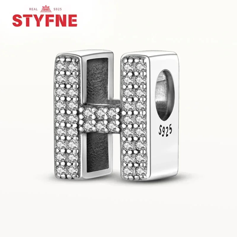 925 Sterling Silver Alphabet Letter Charm Beads with Shiny Zircon – A-Z Initial Beads for Pandora DIY Bracelet & Women’s Jewelry
