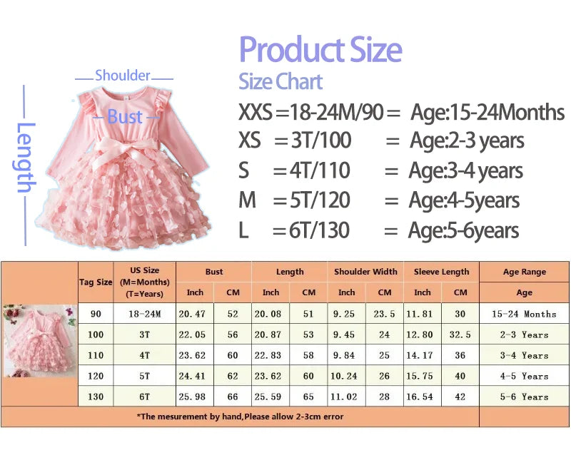 Hello Kitty Fall Girl Dress 3D Butterfly Casual Dresses Kids Birthday Princess Dress Long Sleeve Baby Girls Clothes 2-6Y