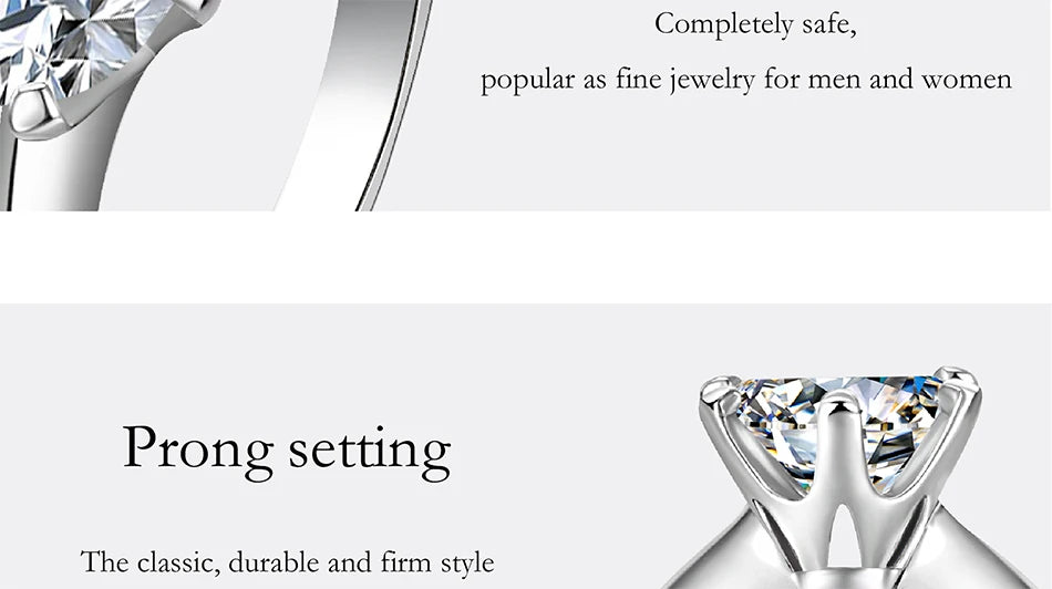 PERFANY 1–5CT Moissanite Ring for Women | S925 Pure Silver Six-Claw GRA Certified