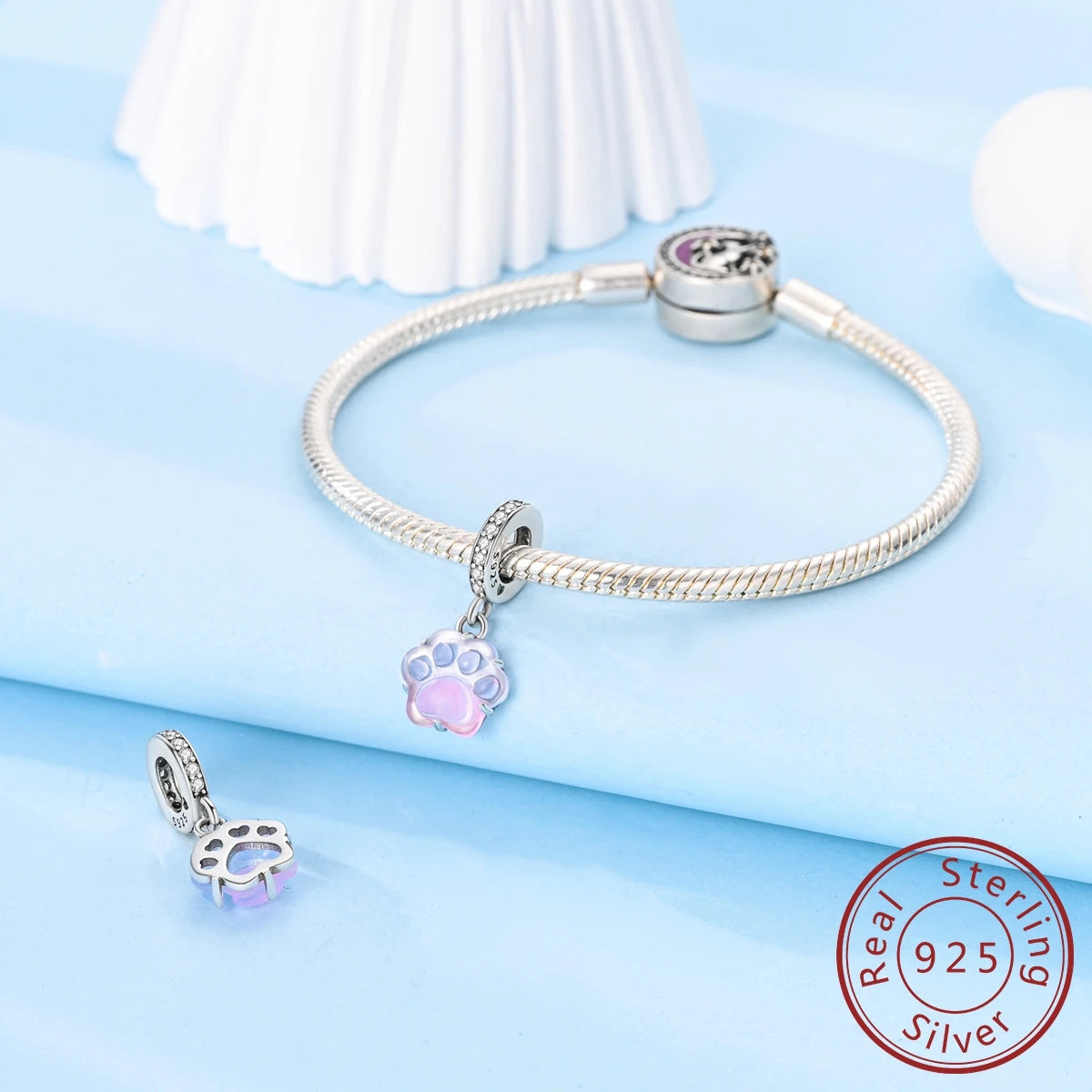 925 Sterling Silver Pink Zircon Heart Cross Charm | Fits Pandora Original Bracelet | Women’s Pendant DIY Jewelry Gift