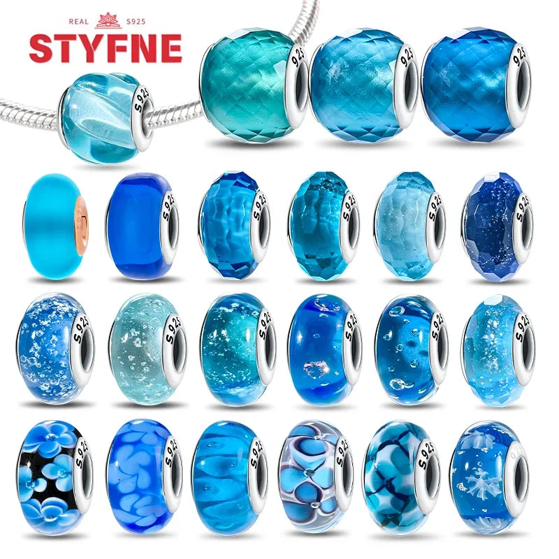 925 Sterling Silver Blue Series Crystal Enamel Murano Bead | Fit Original Bracelet Women DIY Fine Jewelry Gift